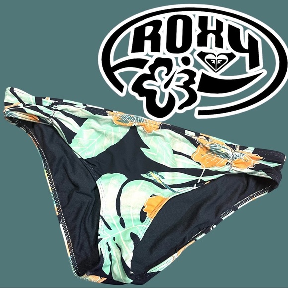 Roxy Other - Roxy 🌺 Hibiscus print classic fit bikini bottoms in navy, teal and peach. XS 🌺